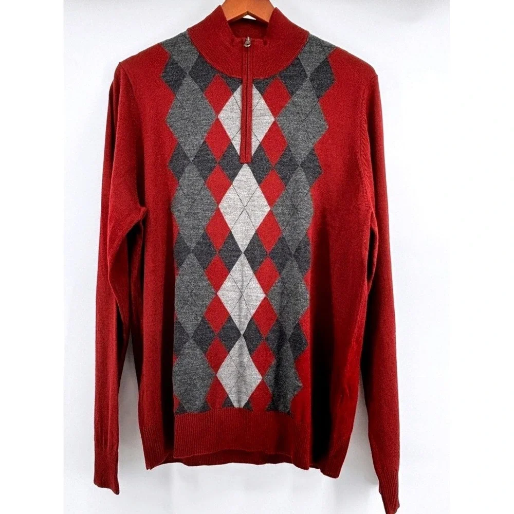 NEW Apt 9 Men's Argyle Merino Blend Sweater Big & Tall XL 1/4 Zip Mockneck